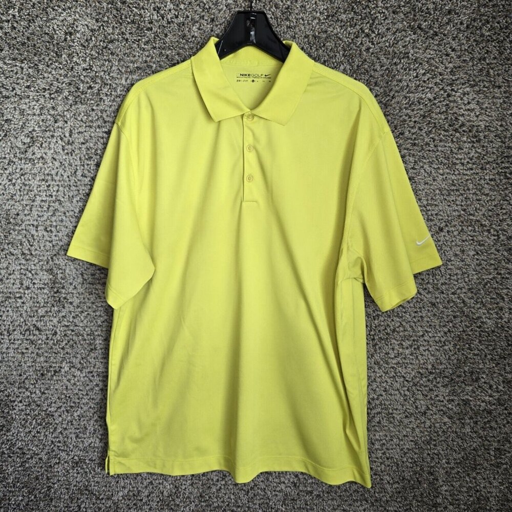 Nike Golf Polo Shirt Mens XL Neon Green Short Sleeve Swoosh Button Casual